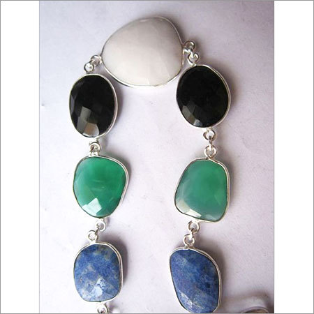 multi stone  7 pcs sterling silver plated 8 inch connector ready to wear bracelet 