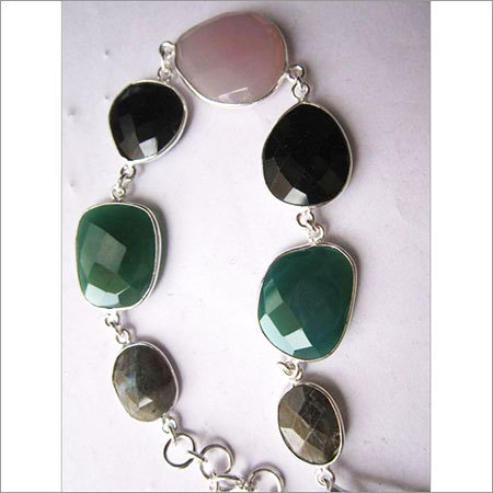multi stone  7 pcs sterling silver plated 8 inch connector ready to wear bracelet 