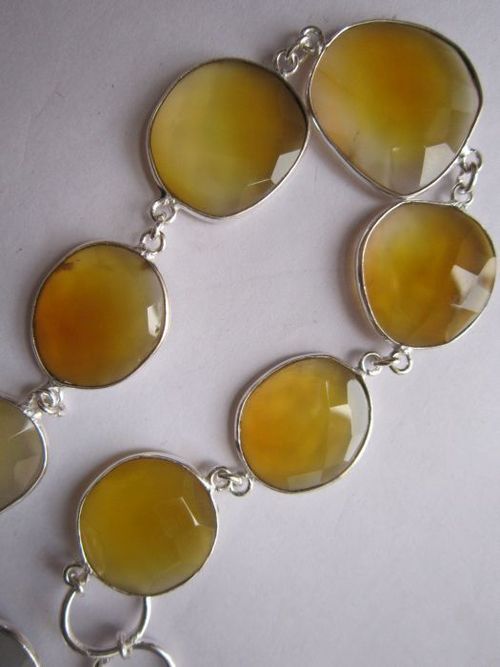 yellow chalcedony  7 pcs sterling silver plated 8 inch connector ready to wear bracelet 