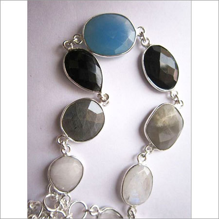 multi  chalcedony  7 pcs sterling silver plated 8 inch connector ready to wear bracelet 