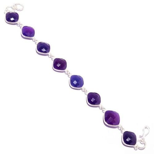 Natural 9 Inch 8 Pcs Purple Chalcedony Cushion Shape Connectors Ready Wear Bracelet 