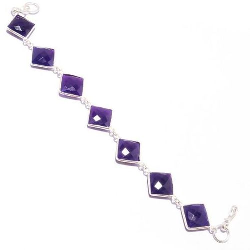 9 inch 7 pcs purple chalcedony square shape connectors  ready wear bracelet 