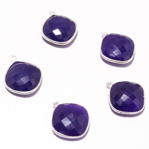 5 Pcs Purple Chalcedony Cushion Shape Silver Plated Loose Connectors