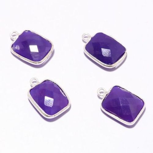 4 pcs Purple chalcedony rectangle shape silver plated loose connectors 