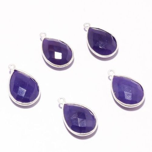 Purple Chalcedony Connector Beads - 5 Pear Shape Silver Plated Loose Connectors | Sterling Silver, Elegant Purple Color