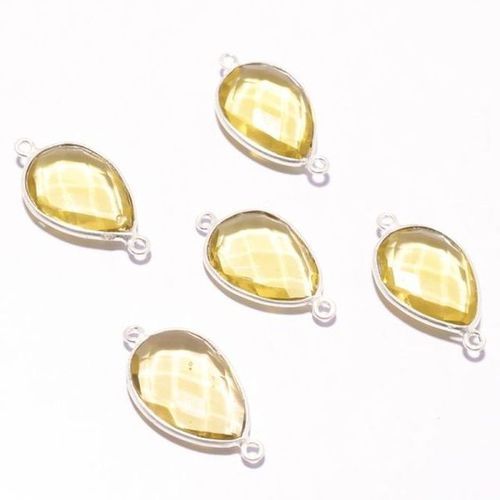 Yellow 5 Pcs Citrine Quartz Pear Shape Silver Plated 2 Loop Connectors