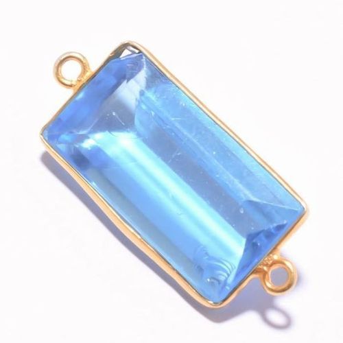 Blue 1 Pcs Bt Quartz Cut Stone Gold Plated 2 Loop Connector