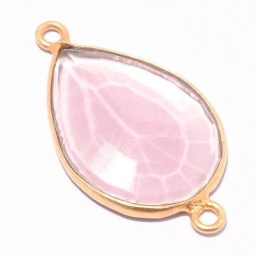 1pcs Pink Quartz Pear Shape Gold Plated 2 Loop Connectors