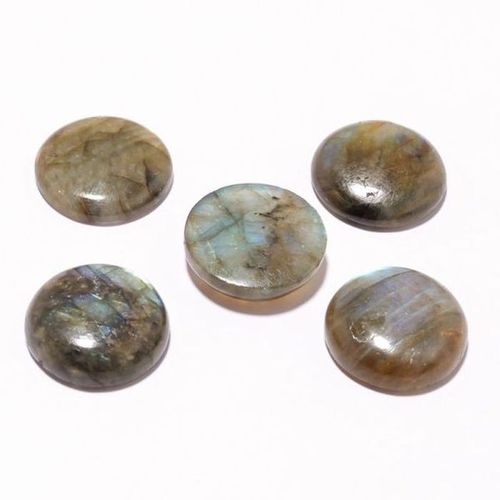 Brown And Grey 5 Pcs Labradorite Round Cabochons With Blush Flash
