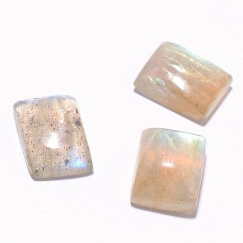 White And Brown 3 Pcs Labradorite Rectangle Cabochons With Blush Flash