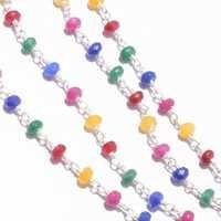 18 Inch Multi Sapphire Faceted Rondell Beaded Silver Polish Chain  Weight: 15-30 Grams (g)