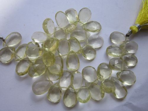 Oval Cut 8 Inch Lemon Quartz 7x12mm To 8x12mm Faceted Briolettes Beads One Strand