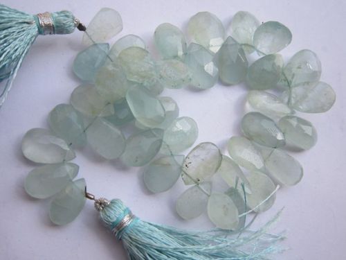 8 inch milky  aquamarine 8x12mm to 11x16mm  faceted briolettes beads one strand  147 cts  