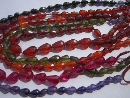 7 inch  multi zircon approx 4x6mm to 5x8mm faceted top drill drops beads five strand 