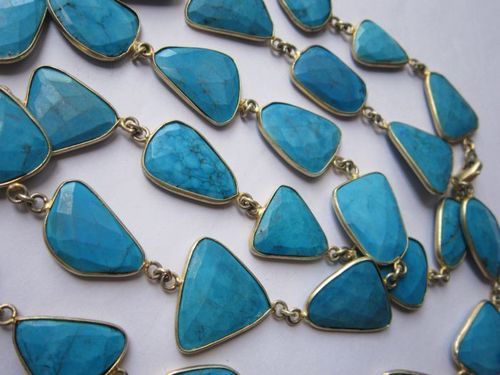 Blue Natural Turquoise Irregular Size Connector Chain 36 Inch 33 Pcs 339cts