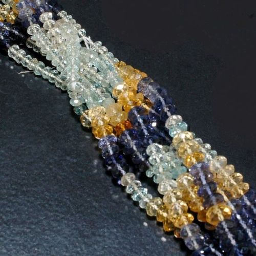 4MM-9MM IOLITE AQUAMRINE CITRINE FACETED RONDELLE BEADS ONE STRAND 15 INCH  