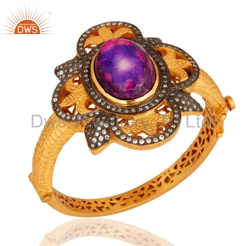 Titanium Druzy Sterling Silver Gold Plated Openable Bangle