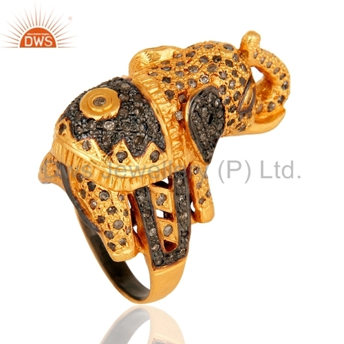 Round Brilliant Cut Sterling Silver Pave Diamond Gold Plated Ring