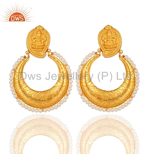 Pearl 14K Gold Plated Sterling Silver Temple Earrings