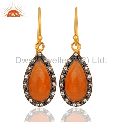 Zircon and Moonstone 925 Silver Drop Earrings
