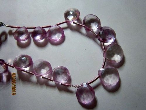 Pink Amethyst Machine Cut Side Drill Briolettes 7Mm-10Mm Beads 17 Pcs  Size: 7Mm To 10Mm