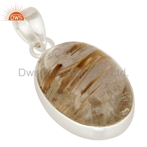 Rutilated Quartz Sterling Silver Pendant - 1.129 x 0.658 inches | Elegant Design for Women Perfect for Anniversaries and Weddings