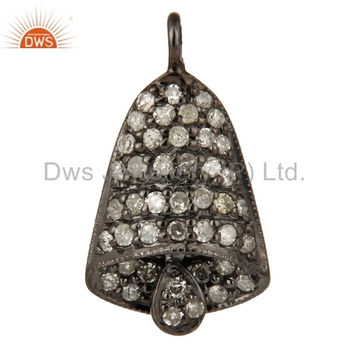 Diamond Pave Sterling Silver Bell Charm Pendant