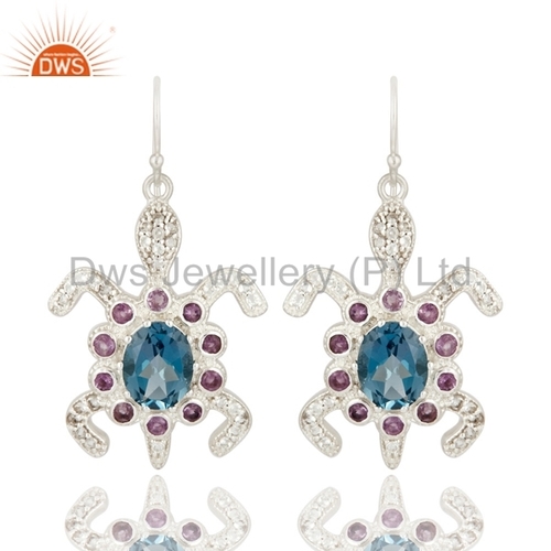 Peridot / Amethyst & Blue Topaz Sterling Silver Earrings