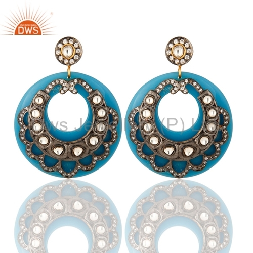 Victorian Style Black Bakelite Crystal CZ Earrings
