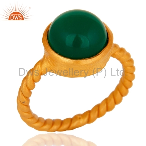 Green Onyx Gold Plated Sterling Silver Ring