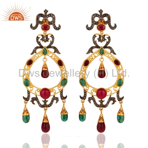 Round Brilliant Cut Silver Gemstone Pave Diamond Earrings Jewelry