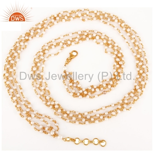 18k Gold Plated Sterling Silver Pearl Beaded Necklace