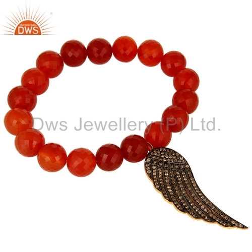Red Onyx Beads Silver Diamond Bracelets Gender: Women