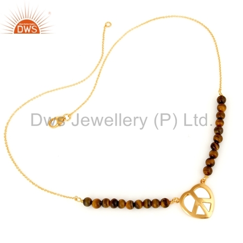 Gold Vermeil Sterling Silver Tiger Eye Beads Nacklace