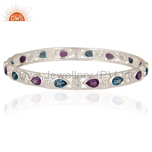 Sterling Silver Amethyst & Swiss Blue Topaz Bangle / Bracelet