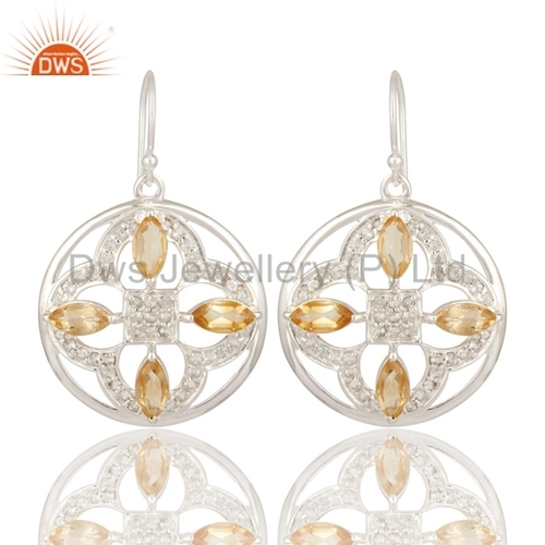 Citrine Sterling Silver White Topaz Earrings