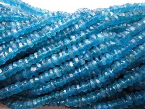 Round Brilliant Cut Neon Blue Apatite 3-4Mm Faceted Rondell Gemstone Beads 7