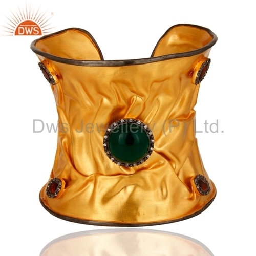 Sterling Silver Green Onyx Wide Cuff Bracelet Gender: Women