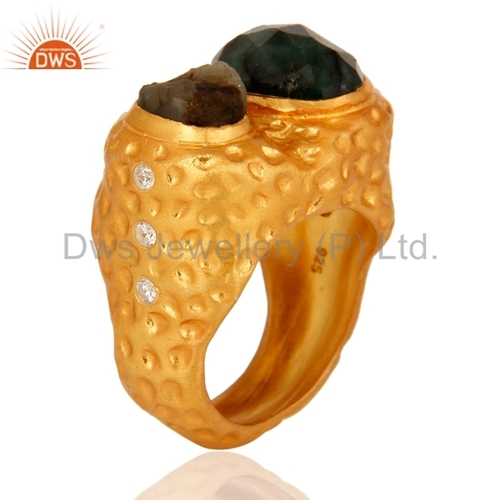 Sterling Silver 18K Gold Plated Emerald Ring