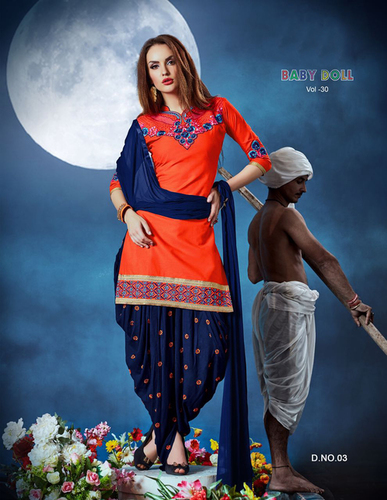 Traditional Salwar Kameez - Cotton Top, Cotton Bottom, Chiffon Dupatta | Multi Color, Plus Size, Embroidered, Full Sleeves, Suitable for All Seasons