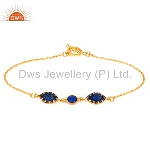Blue Aventurine & CZ 14-K Gold Vermeil Brass Bracelet
