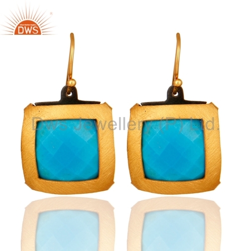 Gold Plated 925 Silver Turquoise Drop Earrings - Elegant Gemstone Jewelry for Women Perfect for Gifts and Parties