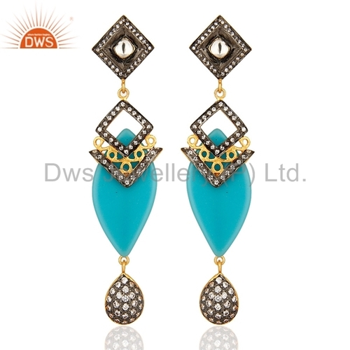 14K Gold Vermeil Blue Bakelite Earrings