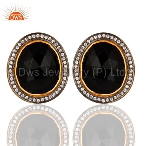 CZ Black Onyx Gemstone Stud Earring Jewelry