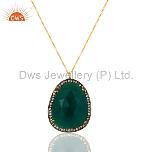 Green Onyx Pendant - Sterling Silver with Gold Plating | Elegant Gemstone Jewelry for Any Occasion