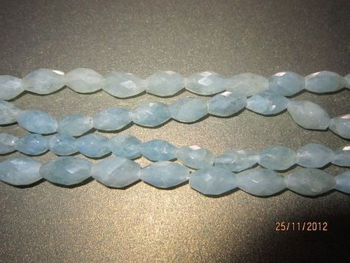 7 INCH AQUAMARINE 6X12MM TO 7X12MM MACHINE CUT LOHI SHAPE BEADS GEMSTONE 