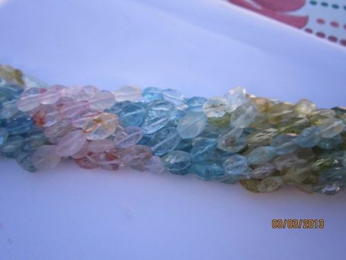 13 Inch Multi Aquamarine 6x8mm to 7x10mm Faceted oval beads gemstone 