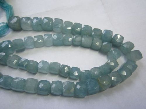 7 inch Aquamarine faceted box beads gemstone 8mm-9mm 