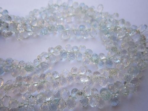 Aquamarine faceted drops beads one strand 7 inch 3.5x5mm 90 pcs. 