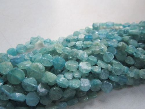 13 inch  aquamarine aqua & green plain coin beads one strand 8mm-10mm 